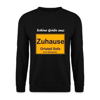 Willkommen Zuhause Ortsteil Sofa Kreis Wohnzimmer - Unisex Pullover - Schwarz - Vorne - Alina (178cm) & Michal (187cm)