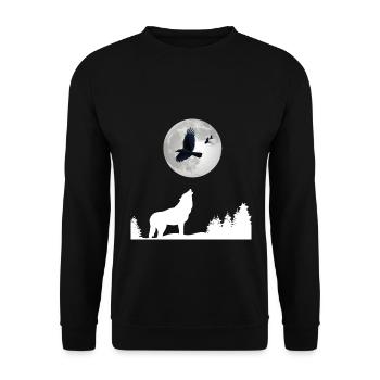 Wolf howls moon and ravens at wolf raven forest - Unisex Sweatshirt - black - Front - Alina (178cm) & Michal (187cm)