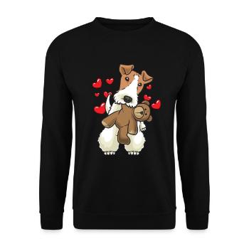 Foxterrier Drahthaar Hund mit Stofftier - Unisex Pullover - Schwarz - Vorne - Alina (178cm) & Michal (187cm)