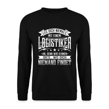 Logistiker Logistik lustiger Spruch Lagerist - Unisex Pullover - Schwarz - Vorne - Alina (178cm) & Michal (187cm)