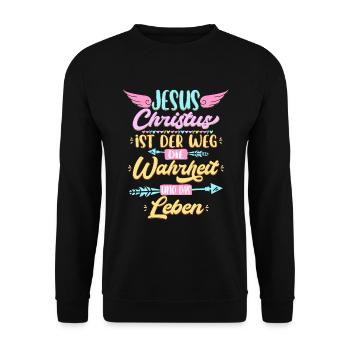 Jesus Christus Geschenk für Christen - Unisex Pullover - Schwarz - Vorne - Alina (178cm) & Michal (187cm)