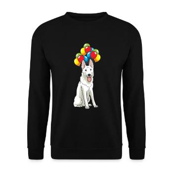 White Swiss Shepherd with balloons - Unisex Sweatshirt - black - Front - Alina (178cm) & Michal (187cm)