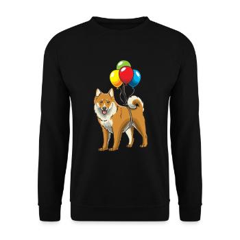 Islandhund Isländischer Spitz Hund mit Luftballons - Unisex Pullover - Schwarz - Vorne - Alina (178cm) & Michal (187cm)