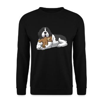 Landseer dog with plush toy - Unisex Sweatshirt - black - Front - Alina (178cm) & Michal (187cm)