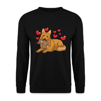 Harzer Fuchs dog with plush toy and many hearts - Unisex Sweatshirt - black - Front - Alina (178cm) & Michal (187cm)
