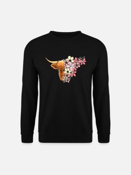 Hochlandrind mit Blumen - Unisex Pullover - Schwarz