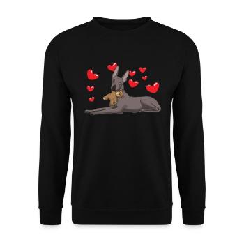 Xoloitzcuintle Hund mit Plüschtier und vielen - Unisex Pullover - Schwarz - Vorne - Alina (178cm) & Michal (187cm)