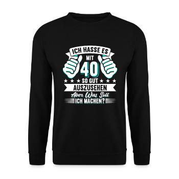 40. Geburtstag - Unisex Pullover - Schwarz - Vorne - Alina (178cm) & Michal (187cm)