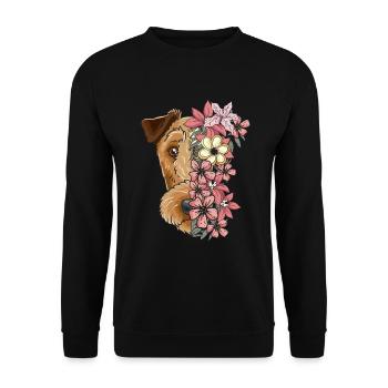 Irish Terrier with flowers - Unisex Sweatshirt - black - Front - Alina (178cm) & Michal (187cm)