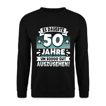 50 Geburtstag - Unisex Pullover - Schwarz - Vorne - Alina (178cm) & Michal (187cm)