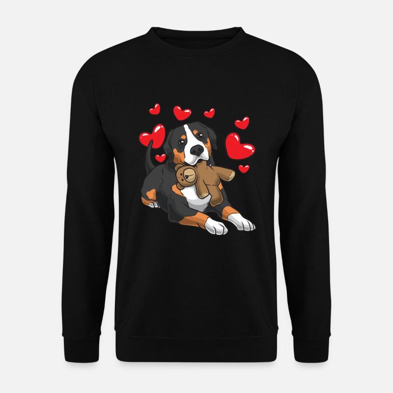 Grosser Schweizer Sennenhund mit Kuscheltier - Unisex Pullover - Schwarz