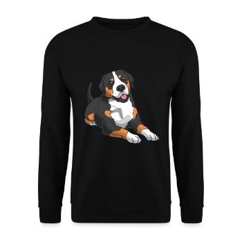 Grosser Schweizer Sennenhund - Unisex Pullover - Schwarz - Vorne - Alina (178cm) & Michal (187cm)