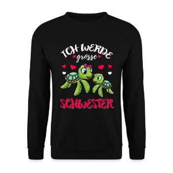 Ich werde große Schwester Geschenk Schwangerschaft - Unisex Pullover - Schwarz - Vorne - Alina (178cm) & Michal (187cm)