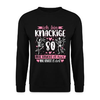 80 Geburtstag - Unisex Pullover - Schwarz - Vorne - Alina (178cm) & Michal (187cm)