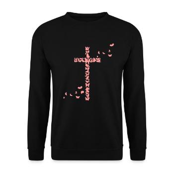 Jesu Christen Christentum Schmetterlinge Kreuz - Unisex Pullover - Schwarz - Vorne - Alina (178cm) & Michal (187cm)