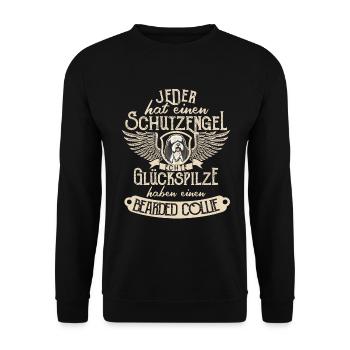 Bearded Collie mit Schutzengel Spruch - Unisex Pullover - Schwarz - Vorne - Alina (178cm) & Michal (187cm)