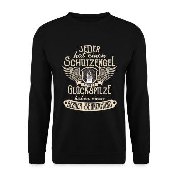 Berner Sennenhund mit Schutzengel Spruch - Unisex Pullover - Schwarz - Vorne - Alina (178cm) & Michal (187cm)