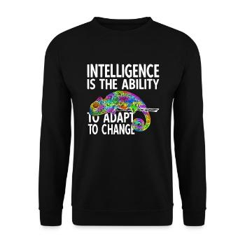 Funny Colorful Chameleon with Intelligence Saying - Unisex Sweatshirt - black - Front - Alina (178cm) & Michal (187cm)