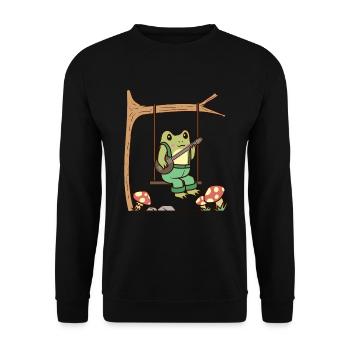 Cottagecore Aesthetic Frog with Banjo - Unisex Sweatshirt - black - Front - Alina (178cm) & Michal (187cm)