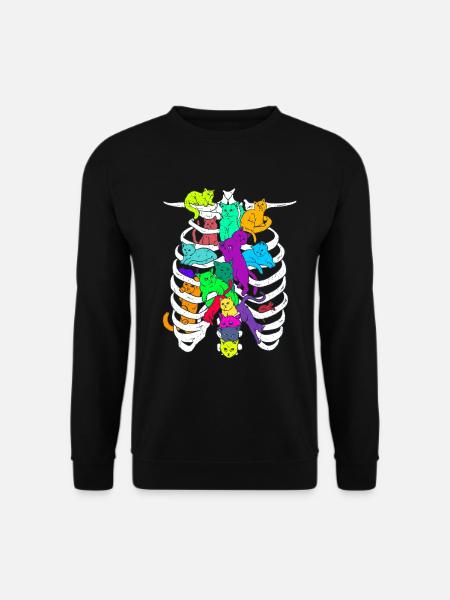 Skelett-Brustkorb mit bunten Katzen - Unisex Pullover - Schwarz