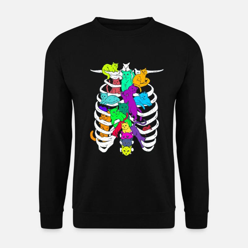 Skelett-Brustkorb mit bunten Katzen - Unisex Pullover - Schwarz