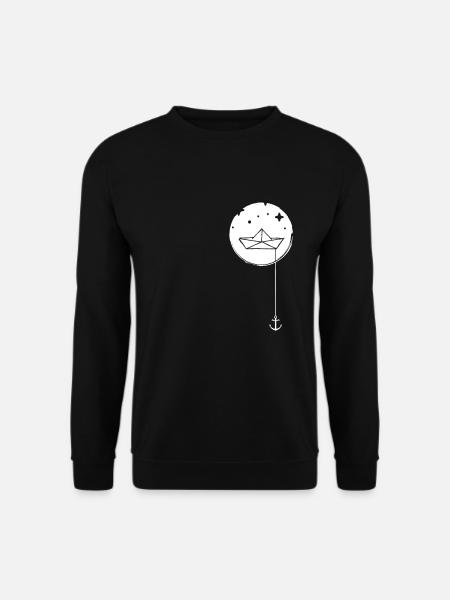 Papierschiff Papierboot mit Anker im Meer - Unisex Pullover - Schwarz