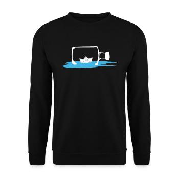 Paper Boat Paper Ship Bottle Message Sea - Unisex Sweatshirt - black - Front - Alina (178cm) & Michal (187cm)