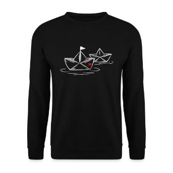 Papierschiff Meer Papierboot Papierschiffchen - Unisex Pullover - Schwarz - Vorne - Alina (178cm) & Michal (187cm)