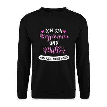 Verkäuferin Angst bin Kassiererin und Mutter - Unisex Pullover - Schwarz - Vorne - Alina (178cm) & Michal (187cm)