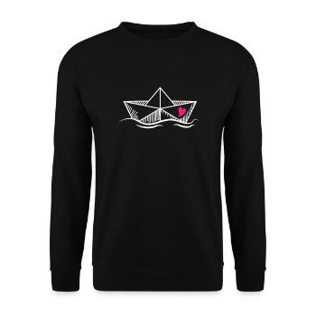 Papierschiff Meer Papierboot Papierschiffchen - Unisex Pullover - Schwarz - Vorne - Alina (178cm) & Michal (187cm)
