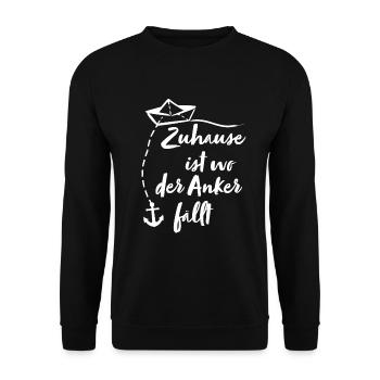 Papierschiff Zuhause ist wo der Anker fällt - Unisex Pullover - Schwarz - Vorne - Alina (178cm) & Michal (187cm)