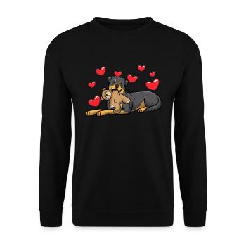 Chien Rottweiler avec jouet en peluche et de nombreux cœurs - Sweat-shirt Unisexe - noir - Devant - Alina (178cm) & Michal (187cm)
