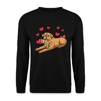 Dogue de Bordeaux Dog with Plush Toy - Unisex Sweatshirt - black - Front - Alina (178cm) & Michal (187cm)