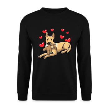Carolina Dog Hund mit Kuscheltier - Unisex Pullover - Schwarz - Vorne - Alina (178cm) & Michal (187cm)