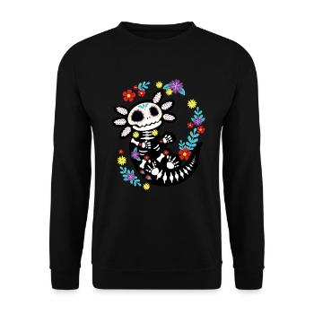 Axolotl Sugar Skull Mexican Blumen - Unisex Pullover - Schwarz - Vorne - Alina (178cm) & Michal (187cm)