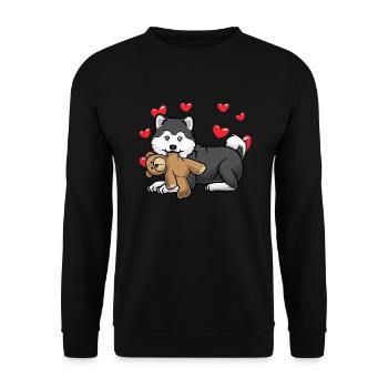 Chien Pomsky avec peluche - Sweat-shirt Unisexe - noir - Devant - Alina (178cm) & Michal (187cm)