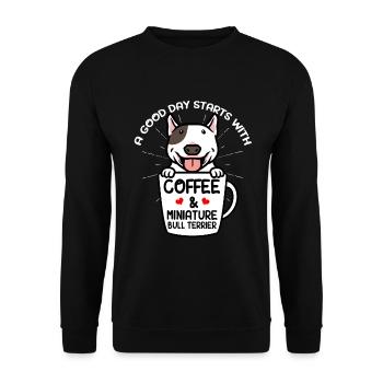 Miniature Bull Terrier Miniature Bull Terrier Café - Sweat-shirt Unisexe - noir - Devant - Alina (178cm) & Michal (187cm)