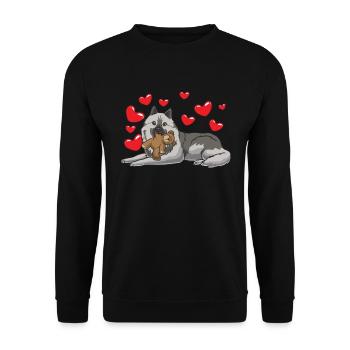 Wolfsspitz Dog With Plush Toy And Many Hearts - Unisex Sweatshirt - black - Front - Alina (178cm) & Michal (187cm)