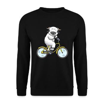 Valais black-nosed sheep on bike sheep animal - Unisex Sweatshirt - black - Front - Alina (178cm) & Michal (187cm)