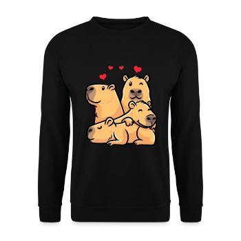 Capybara im Kawaii Stil Wasserschwein Mit Herzen - Unisex Pullover - Schwarz - Vorne - Alina (178cm) & Michal (187cm)