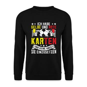 Schiri Schiedsrichter Karten Fußball Gelbe Karte - Unisex Pullover - Schwarz - Vorne - Alina (178cm) & Michal (187cm)