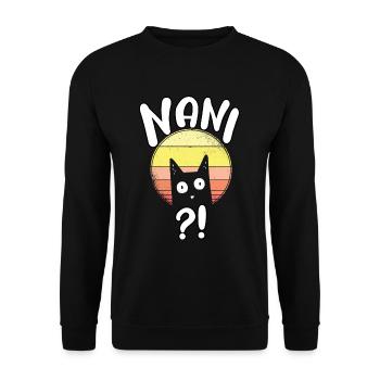 Nani! Was? Lustige Japanisch Anime Otaku Katze - Unisex Pullover - Schwarz - Vorne - Alina (178cm) & Michal (187cm)