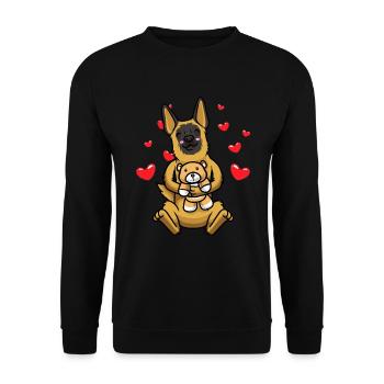 Kawaii Malinois Dog Cuddly Toy Belgian - Unisex Sweatshirt - black - Front - Alina (178cm) & Michal (187cm)