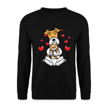 Kawaii Fox Terrier Dog Cuddly Toy Wire Hair - Unisex Sweatshirt - black - Front - Alina (178cm) & Michal (187cm)