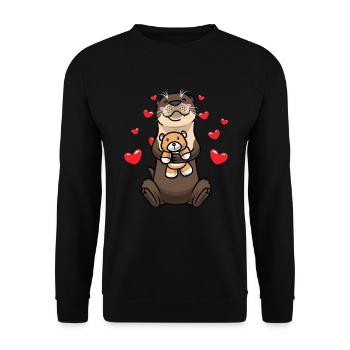 Kawaii Otter Kuscheltier Wassermarder Seeotter - Unisex Pullover - Schwarz - Vorne - Alina (178cm) & Michal (187cm)