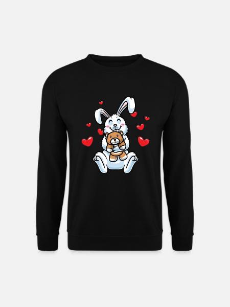 Kawaii Rabbit Cuddly Toy Hearts Carnickel Rabbit - Unisex Sweatshirt - black