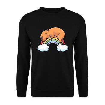 Capybara Regenbogen Pyjama Schlafshirt - Unisex Pullover - Schwarz - Vorne - Alina (178cm) & Michal (187cm)