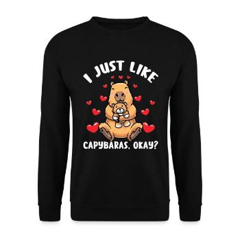 Capybara im Kawaii Stil Wasserschwein Mit Herzen - Unisex Pullover - Schwarz - Vorne - Alina (178cm) & Michal (187cm)
