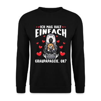 Graupapagei Kuscheltier Kawaii Herz Vogel Kongo - Unisex Pullover - Schwarz - Vorne - Alina (178cm) & Michal (187cm)