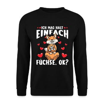 Kawaii Fuchs Kuscheltier Herz Fuchs - Unisex Pullover - Schwarz - Vorne - Alina (178cm) & Michal (187cm)